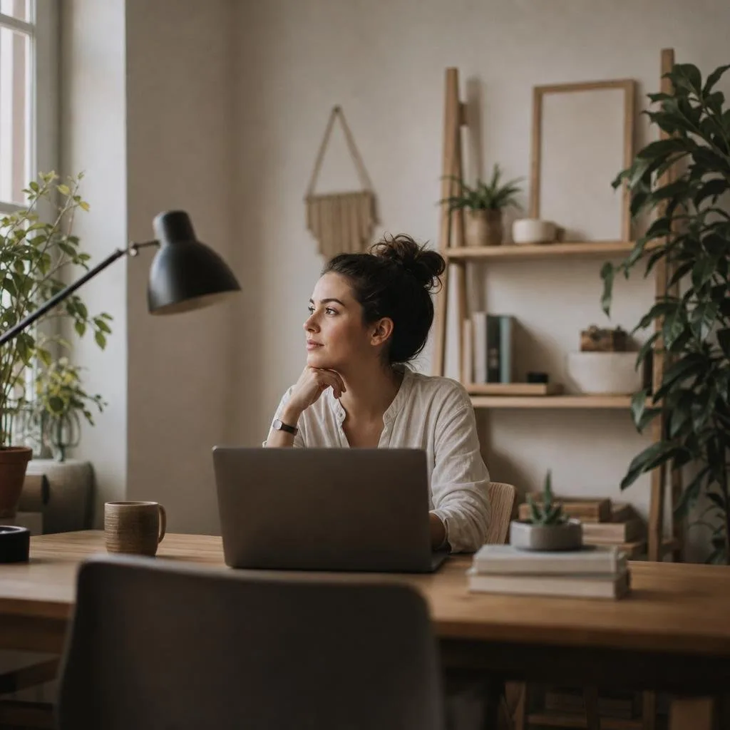 Calm, minimal design studio with plants and natural light